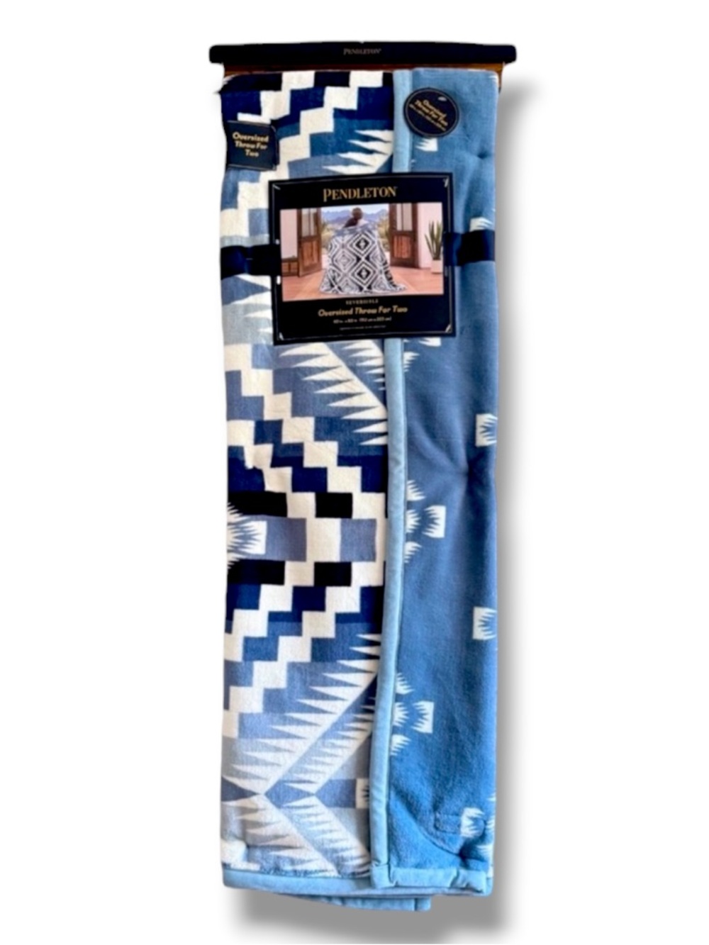 Pendleton Oversized Blue and White Geometric Blanket Throw 60”x80”